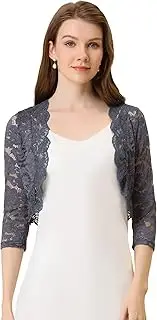 [Allegra K] Women's Elegant 3/4 Sleeve Sheer Floral Lace Shrug Top