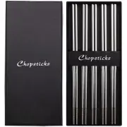 Devico Chopsticks, Metal Chopsticks, 18/10 Stainless Steel Chopstick Set, Reusab