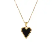 Nevenka Ladies Heart Necklace Gold Plated Paperclip Chain Valentines Day Gift-Black