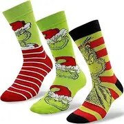 [Sunshine smile] Christmas Socks, 3 Pairs Grinch Cotton Socks, Anime Pattern Socks, Funny Colourful Socks with Motif, Socks with Christmas Motif, Cartoon Stockings Made of Cotton, Christmas Stockings for Women, Men,
