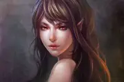 Anime artwork fantasy art girl women pointy ears red Playmat Gaming Mat Desk