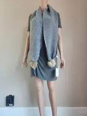 NWT PAUL SMITH Pom Pom Lambswool Scarf Grey 9'' x 66''