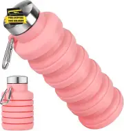 Collapsible Water Bottles, Reuseable BPA Free Silicone Foldable Water Bottle 16O