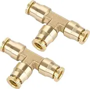 1/4" Quick Push to Connect Fittings Brass Union Tee Shaped Joint DOT Approved 1/4 Inch OD 3 Way Tube Air Line Adapter Air Spring Suspension Kit for Car Truck Trailers and Air Brake System 2pcs