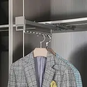 Pull-Out Closet Valet Rod, Bearing 40kg Extendable Clothes Hanger, Aluminum Alloy Adjustable Pants Rack, Double Row Damping Slide Rail Retractable Closet Rod,Wardrobe Pull Out Clothes Hanger (Color