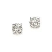 14k White Gold Real Diamond Round Post Earrings