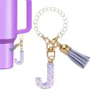 Letter Charm for Stanley Tumbler Initial Keychain with Tassel Letter J Purple