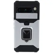 For Google Pixel 8 Pro Kickstand Case Card Holder PC+TPU Phone Cover with Slide Lens Protector