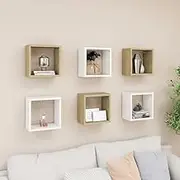 Wall Cube Shelves 6 pcs White and Sonoma Oak 26x15x26 cm,Versatile Cube Shelf Set for Enhanced Storage and Display in Living Room, Bedroom, and Kitchen Wall Shelves, Home Decor