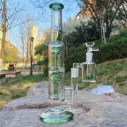12.2" Green Glass Bong Hookah Thick Pyrex Bubbler Water Pipe & 14mm Ash Catcher