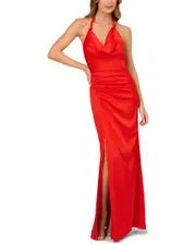 Liv Foster Stretch Satin Halter Gown