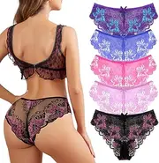[Getervb] Pack of 5 Women's Lace Seamless Underwear Sexy Set Breathable Brazilian Briefs Hipster Panties Multipack