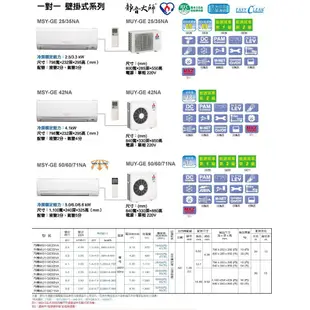 MITSUBISHI三菱 靜音大師 MSY-GE25NA/MUY-GE25NA 一對一分離式冷氣 變頻冷專3-5坪