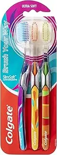 COLGATE Slim Soft Advanced Manual Toothbrush, 3 Pack, Ultra Soft Bristles