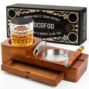 Cigar Ashtray Coaster Whiskey Glass Tray and Cigar Holder, Wooden Ash Tray, S...