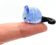[Sansukjai] Mouse Micro Tiny Figurines Hand Blown Glass Art Animals Collectible Gift Home Décor (Blue Cartoon)