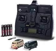 Carson 500504152 1:87 VW T1 Police + Maltese Combo 2.4GHz LCD - Ready-to-Drive Model, 2.4 GHz Remote Control with Charging Port, Includes 4 x AAA Transmitter Batteries, with LED Lighting, Instructions