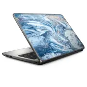Universal Laptop Skins Wrap for 14" - Blue Gold Grey Marble Clouds