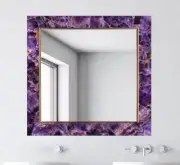 24" Square Shape Amethyst Stone Wall Deco Mirror Bathroom Mirror Gift for Her
