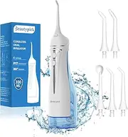 Water Dental Flosser Teeth Pick: Portable Cordless Oral Irrigator 300ML Rechargeable Travel Irrigation Cleaner Beautypick IPX7 Waterproof Electric Flossing Machine for Teeth Cleaning White