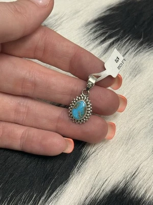 Native American SW Sterling Silver Blue Ridge Turquoise Pendant