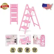 Elegant Pink 4-Step Ladder - Perfect Indoor/Outdoor Utility with Anti-Slip Feet