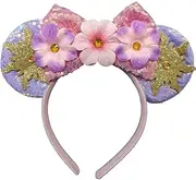 CLGIFT Rapunzel Flower Mouse Ears, Pick Your Color - Classic Red Sequin, Purple Sparkle