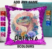 Dinosaur Cushion Cover Sequin Throw Pillow Flip Sequins T-Rex Personalised