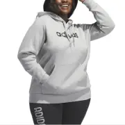 Adidas Trendy Pullover Logo Print Fleece Hoodie Grey Heather Plus Size 3X