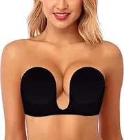 [HANSCA] Women's Self Adhesive U Plunge Push Up Strapless Backless Bras Reusable Invisible Sticky Bra