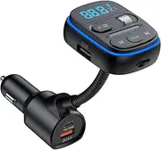 Fm Transmitter Auto Bluetooth,HIDOU Wireless Bluetooth 5.0 Car Radio Adapter Receiver Car Kit with Bass,7 Color Light,QC3.0 PD 30W Fast Charge,Siri Voice Assistant,Handsfree Call,Mp3 Player