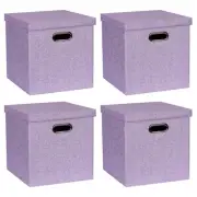 Storage Bins with Lids, Collapsible Linen Fabric Boxes Organizer Containers w...