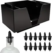 Esatto Bar Products Premium Square Bar Caddy (Black), Professional Bar Tool Used to Easily Organize Bar Items and Workspace, Comes With 12 Black Plastic Pourers For Easy and Precise Pouring