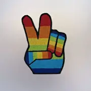 Victory Pride Patch - Iron On Badge Embroidered Motif - Peace V Rainbow #121