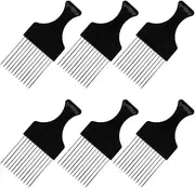 6 Packs Afro Comb Metal Pick Comb, SourceTon Afro Braid Pick Hairdressing Detangle Wig Braid Hair Styling Comb Styling Tool- Black