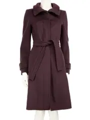 Burgundy Wool Belted Long Coat