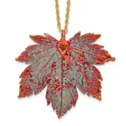 Fashion Iridescent Copper Dipped Real Full Moon Maple Leaf With 20 Inch Gold-Tone Necklace