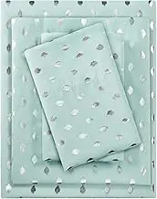 Intelligent Design Metallic Dot Print Bed Sheets Set with 16 Inch Deep Pocket, Hypoallergenic, All Season, Soft Microfiber Bedding-Set, Matching Pillow Case, Full, Aqua/Silver 4 Piece