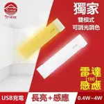 TOYAMA特亞馬TS3磁吸USB充電可調光雙模式長亮＋感應LED燈0.4W~4W