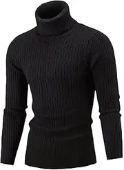 [Dressnu] Men's Pullover Knit Bottom Shirt Sweater Turtleneck