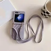 Crossbody Lanyard Wallet Phone Case for Samsung Galaxy Z Flip 6 5 4 3 Flip6 Flip5 Flip4 Flip3 5G Card Slot Holder Leather Cover,Violet,for Galaxy Z Flip6