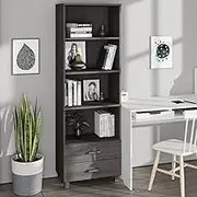 Solid Pine Wood Highboard HAMAR Light Grey, 60x35x180 cm, Tall Storage Cabinet with Shelves, Drawers for Books, Antiques, Photos