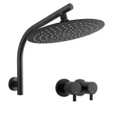 ACA WELS WATERMARK Round 12'' Ultrathin Stainless Steel Rainfall Shower Head Set Gooseneck Wall Arm Twin Taps Black