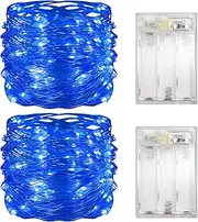 Yalilong with Timer Function Battery Operated Dewdrop Led Lights,Mini Fairy Lights for Home Parties Christmas/Halloween Holiday Decoration,6 Hours on/18 Hours Off,30 LEDs,10 Feet (2, Blue)