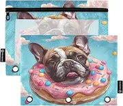 RPLIFE Pencil Pouch for 3 Ring Binder, 2 Pack Zipper Pencil Pouch with Window, Back to School Supplies, 9.8 In × 7″ In, Cute Bulldog Cartoon Donut