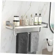 Marble Bathroom Wall Shelf with Towel Bar,16" Modern Bathroom Shelf