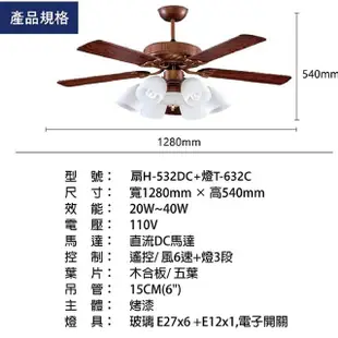 【哈帝Hardee】設計吊扇 DC 52吋吊扇 H532DC+燈T-632C(古銅色)