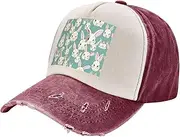 [CADREWY] Bunny Cute Print Washed Distressed Baseball Cap Vintage Adjustable Hat Suitable for Most People