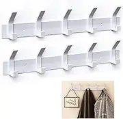 2-Pack Coat Rack Wall Mounted ，Heavy Duty Aluminum，5 Double Hook Metal Coat Hook，Modern White Coat Hook Rails Wall Hook Rack for Entryway，Kitchen，Bathroom，Closet (White)