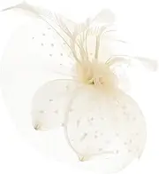 [Healeved] Chic Fascinator Hat Headband with Mesh Veil Clip for Cocktail Tea Party Wedding Banquet Beige